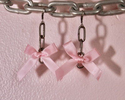 Pink Bows n’ Chain Earrings 