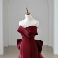 Burgundy Mermaid Long Prom Dress, Off the Shoulder V-Neck Formal Evening Dress - Thumbnail 3