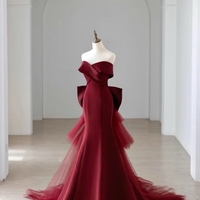 Burgundy Mermaid Long Prom Dress, Off the Shoulder V-Neck Formal Evening Dress - Thumbnail 1