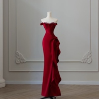 Lovely Sweetheart Neck Mermaid Satin Red Beading Floor Length Prom Dress  - Thumbnail 1