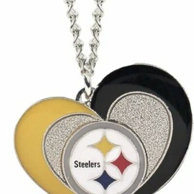 🏈  double heart necklace – silver & black/gold enamel pendant for fans