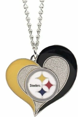 🏈  Double Heart Necklace – Silver & Black/Gold Enamel Pendant for Fans