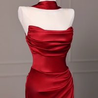 Burgundy Mermaid Evening Dresses, Long Sleeveless Prom Party Gowns with Slit - Thumbnail 3