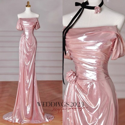 Pink Fashion Long Satin Mermaid Slim Fit Evening Dress Birthday Party Dress