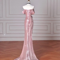 Pink Fashion Long Satin Mermaid Slim Fit Evening Dress Birthday Party Dress - Thumbnail 2
