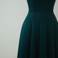 Simple style Dark Green Satin Cap Sleeves Sheath Tea length Evening Dress - Thumbnail 2