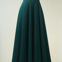 Simple style Dark Green Satin Cap Sleeves Sheath Tea length Evening Dress - Thumbnail 3