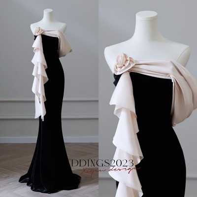 Sexy black evening dresses trumpet / mermaid strapless sleeveless backless floor-length / long evening party formal dresses