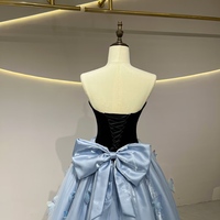 Light Blue Strapless Satin Tulle Satin Long Prom Dress, Beautiful A-Line Princess Dress with Bow  - Thumbnail 2