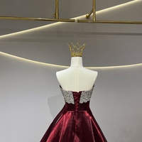 Burgundy A-Line Strapless Organza  Long Prom Dress, Burgundy Long Evening Dress - Thumbnail 5