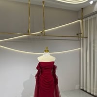 Strapless Long Sleeves Mermaid Chiffon Off Shoulder Evening Dress with Bow Burgundy Prom Dress - Thumbnail 2
