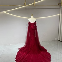 Strapless Long Sleeves Mermaid Chiffon Off Shoulder Evening Dress with Bow Burgundy Prom Dress - Thumbnail 5