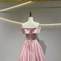 Lovely Pink Satin Long Prom Dresses, A-Line Off the Shoulder Formal Party Dresses - Thumbnail 2