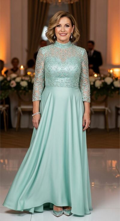 Green Chiffon Lace Mother Of Bride /Groom Dresses Evening Formal Gown