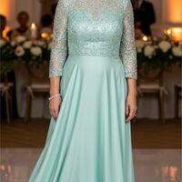 Green Chiffon Lace Mother Of Bride /Groom Dresses Evening Formal Gown - Thumbnail 4