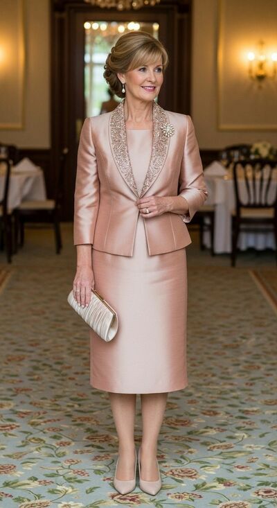 Elegant Satin Tea-lnegth Mother Of Bride /Groom Dresses Evening Formal Gown with Jacket