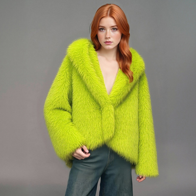 Eco-friendly fur imitation fox fur hooded coat furry warm coat