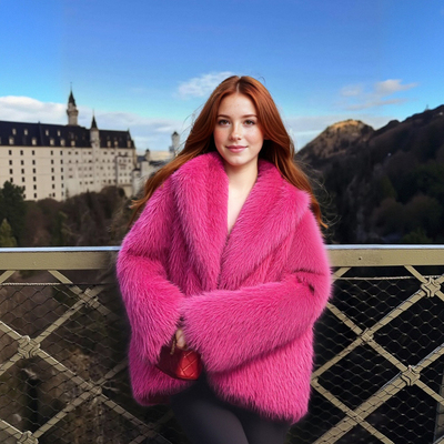 Eco-friendly fur imitation fox fur hooded coat furry warm coat