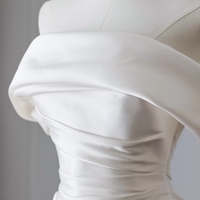 Simple Ivory Strapless Mermaid Pleated One Shoulder Wedding Dress with Train - Thumbnail 2