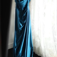 Blue Satin Simple Prom Party Dresses Unique Long Evening Dress - Thumbnail 5