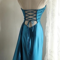 Blue Satin Simple Prom Party Dresses Unique Long Evening Dress - Thumbnail 6