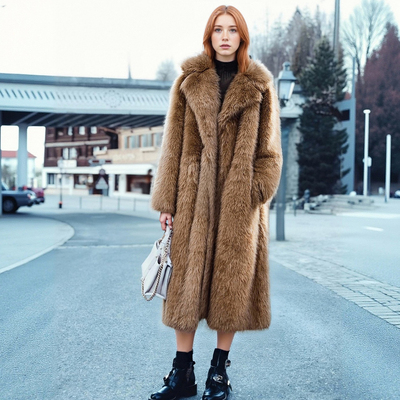 Extra-long faux fur jacket with a collar and faux fur - Thumbnail 3