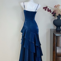Sweet Spaghetti Strap Sheath Tulle Birthday Dresses, Navy Blue Formal Evening Dresses - Thumbnail 1