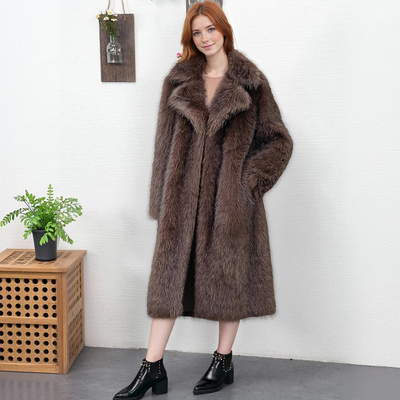 Extra-long faux fur jacket with a collar and faux fur - Thumbnail 1
