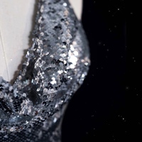 Sliver Shiny Prom Evening Dress V-neck Sleeveless Backless Sequin Pleated Floor - Thumbnail 3