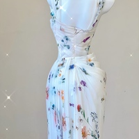Sexy Mermaid Straps Chiffon Floral Evening Gowns Long Prom Dresses - Thumbnail 8