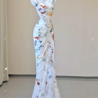 Sexy Mermaid Straps Chiffon Floral Evening Gowns Long Prom Dresses - Thumbnail 1