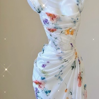 Sexy Mermaid Straps Chiffon Floral Evening Gowns Long Prom Dresses - Thumbnail 4