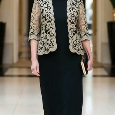 Elegant black sheath with jacket mother of bride /groom dresses evening formal gown