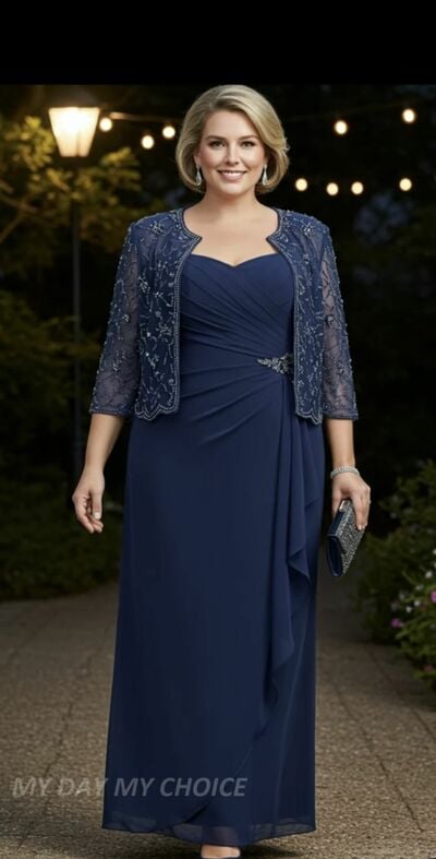 Plus Size Royal Blue Chiffon with Jacket Mother Of Bride /Groom Dresses Evening Formal Gown 