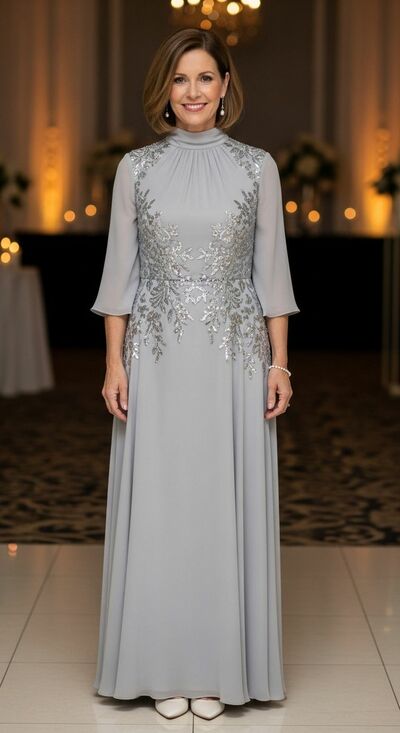 Elegant Sliver Appliques Mother Of Bride /Groom Dresses Evening Formal Gown