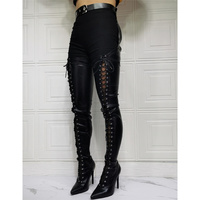 Sexy Womens Pointed Toe Stiletto Heels Over Knee High Boots Party Lace Up Shoes - Thumbnail 6