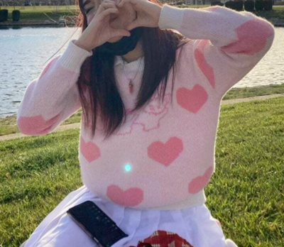 Sweet Bunny Rabbit Heart Pastel Pink Pullover Knit Sweater