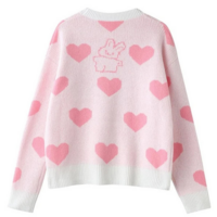 Sweet Bunny Rabbit Heart Pastel Pink Pullover Knit Sweater - Thumbnail 2