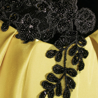 Yellow Satin Lace Long A-Line Prom Party Dress - Thumbnail 4