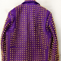 Crafted Leather Women Purple Studded Punk Rock Gothic Jacket  - Thumbnail 1