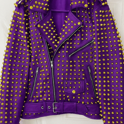 Crafted leather women purple studded punk rock gothic jacket 