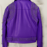 Crafted Leather Women Purple Silver Studded Punk Rock Gothic Jacket  - Thumbnail 1
