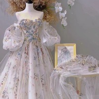 Exquisite 3D Flower Embroidery Wedding Dress, Strapless Silky Tulle Pleated Bridal Gowns, Sweep Train Wedding Dress - Thumbnail 6