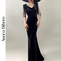 Black Mermaid Eembellished Velvet Open-back Maxi Dress,Floor Length Black Prom Dress - Thumbnail 4