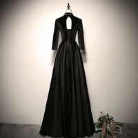 Black Prom Dresses A-Line / Princess High Neck 3/4 Sleeve Backless Floor-Length / Long Prom Formal Dresses - Thumbnail 3