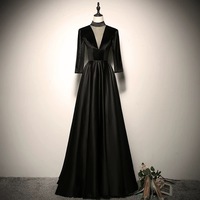 Black Prom Dresses A-Line / Princess High Neck 3/4 Sleeve Backless Floor-Length / Long Prom Formal Dresses - Thumbnail 2