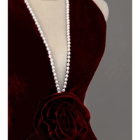 Elegant A-Line Tulle Velvet Long Evening Dress Burgundy/Ivory V-neck Wedding Guest Dress - Thumbnail 3