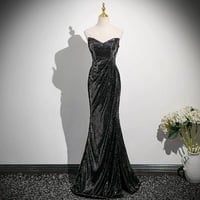Sparkly Black Tassel Sequins Split Front Evening Dresses Trumpet / Mermaid Off-The-Shoulder Short Sleeve Backless Sweep Train Formal Dresses - Thumbnail 3
