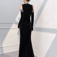 Formal Velvet Rhinestone Mermaid Floor Length Prom Dress - Thumbnail 5