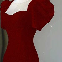 Sexy Mermaid Lace Party Dresses Red Short Sleeves Backlees Back Prom Dresses - Thumbnail 4